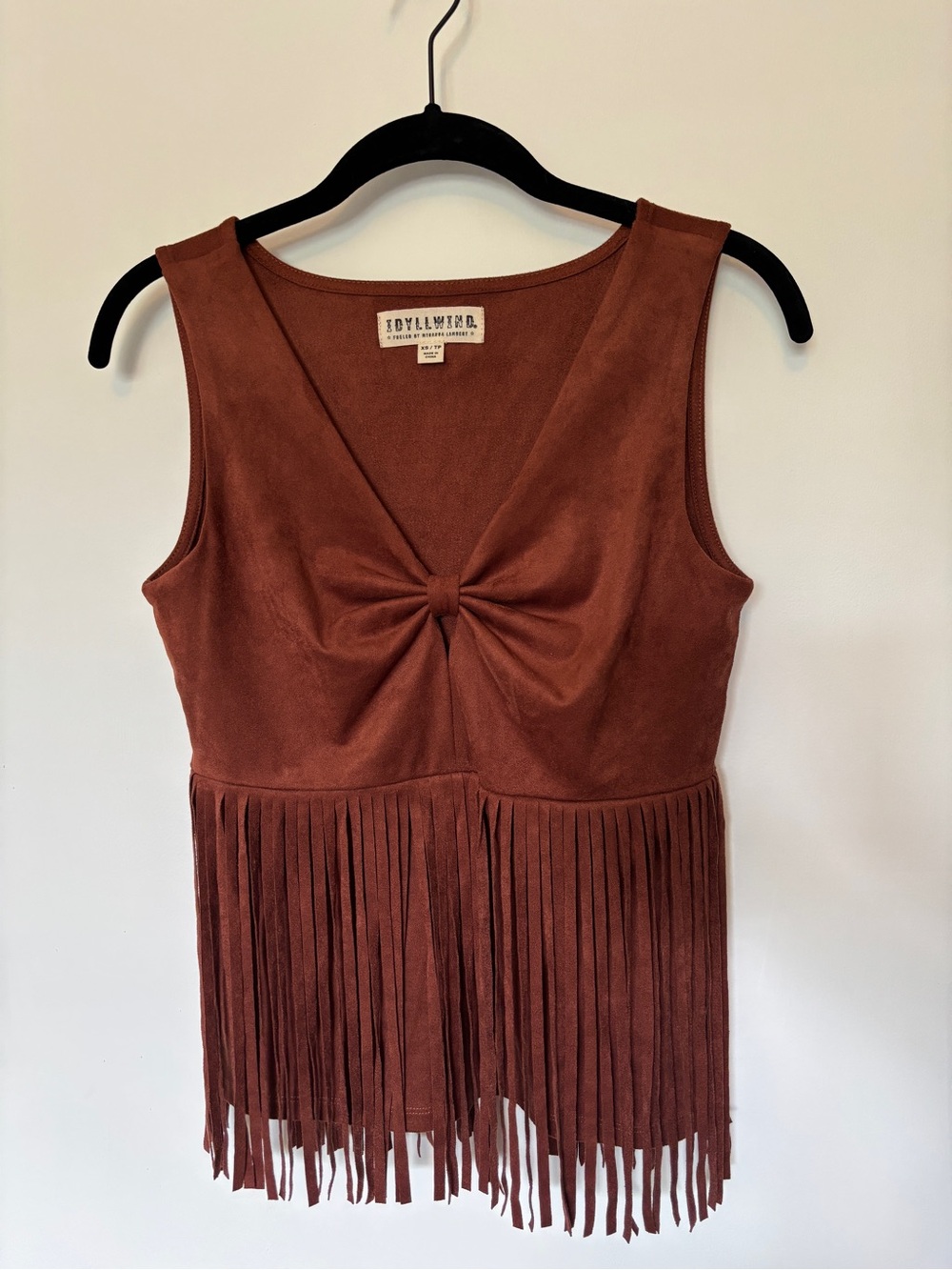 Suede-Look Rust Fringe Tank Top